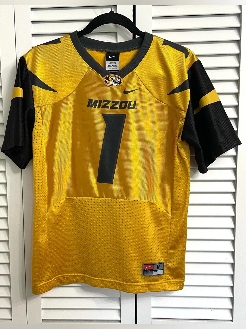 Missouri Tigers Mizzou Football Jersey Nike Gold Short Sleeve Boys Youth Size M